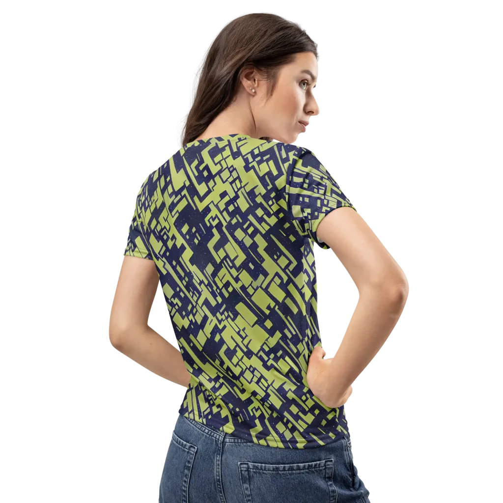 Lime Noir Maze on Women's Crew Neck T-Shirt — Back