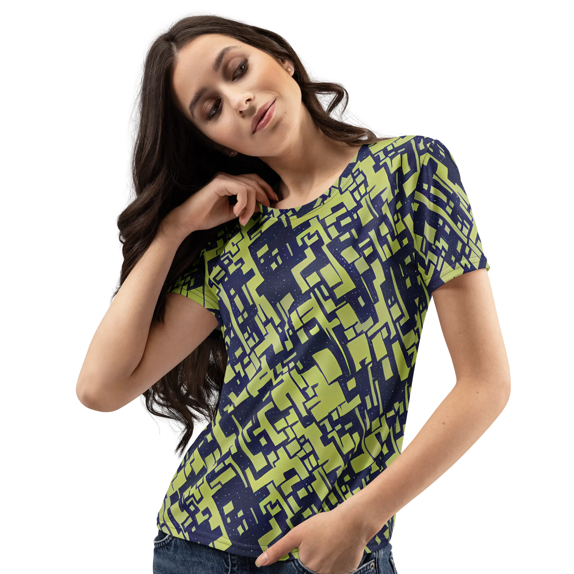 Lime Noir Maze on Women's Crew Neck T-Shirt — Left Front