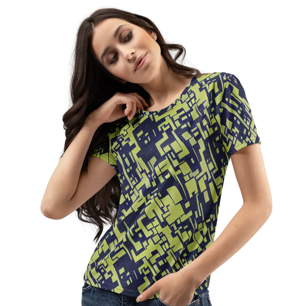 Lime Noir Maze on Women's Crew Neck T-Shirt — Left Front