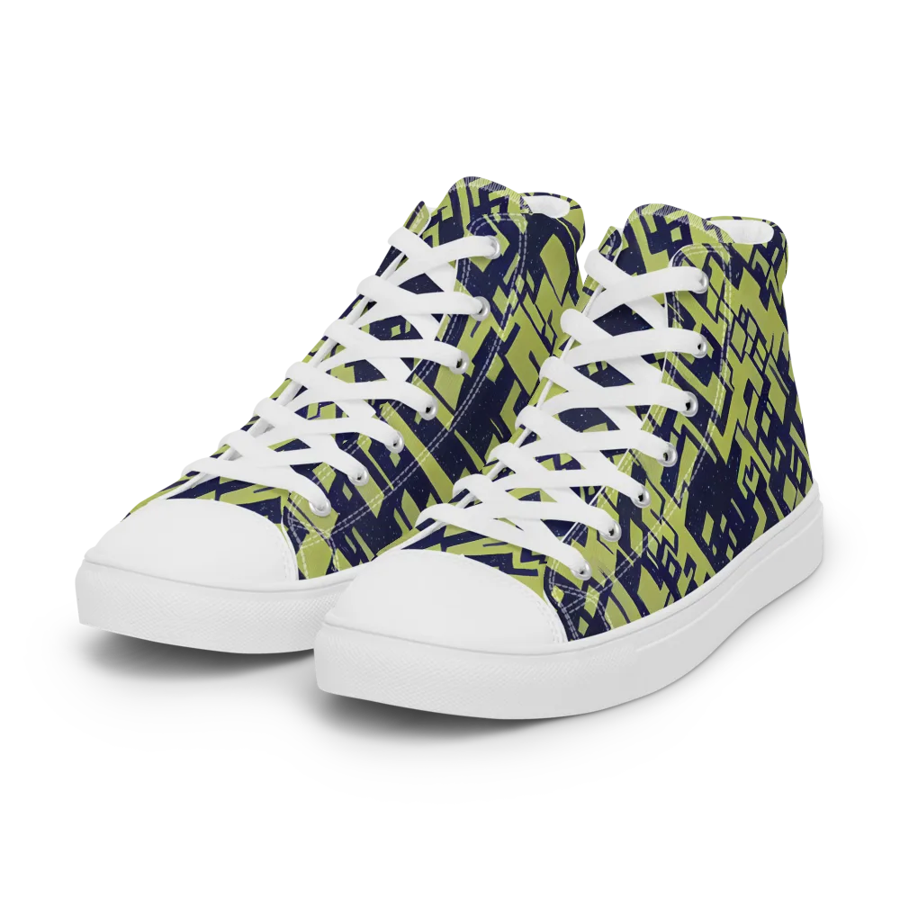 Lime Noir Maze on Women's High Top Canvas Shoes — Left Front