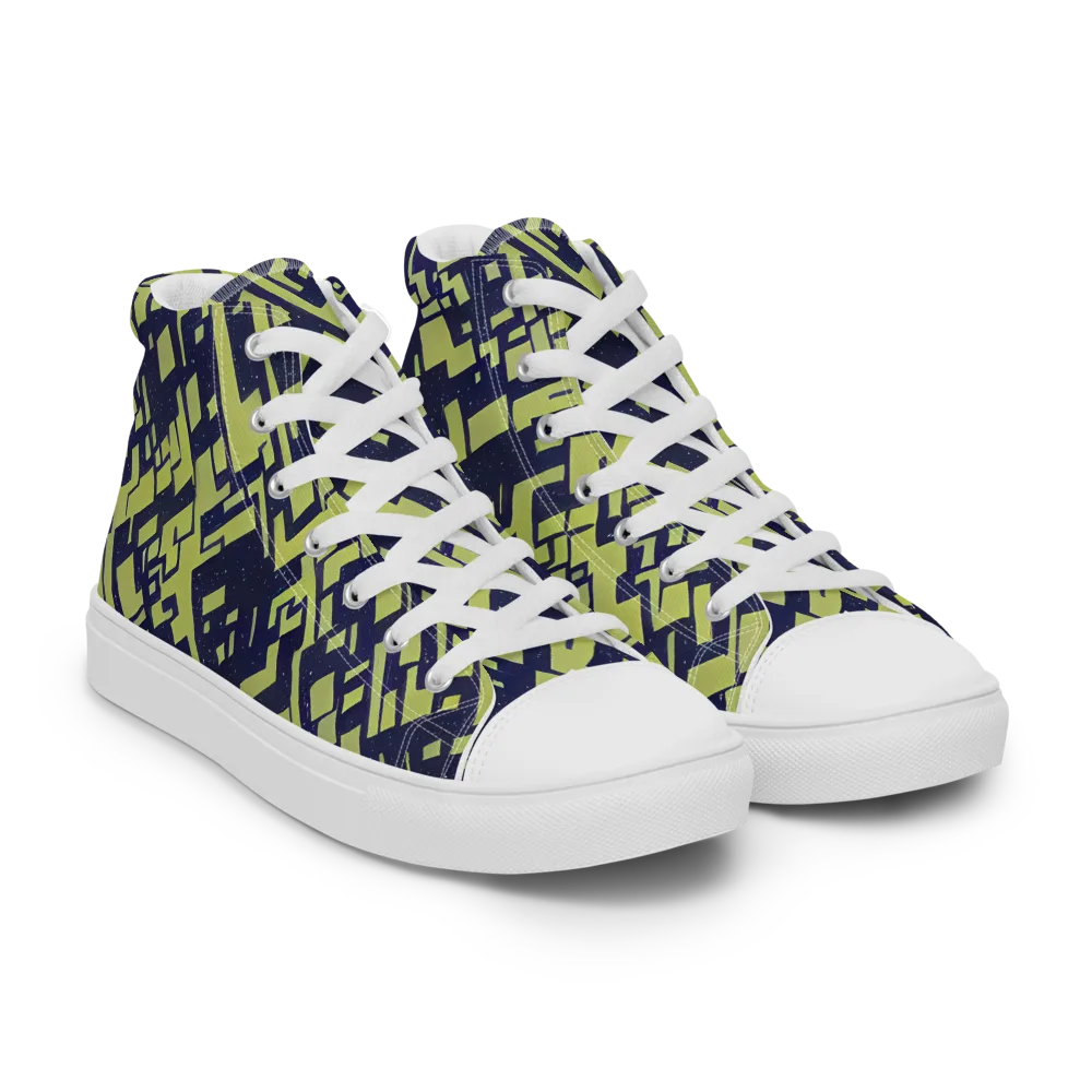 Lime Noir Maze on Women's High Top Canvas Shoes — Right Front