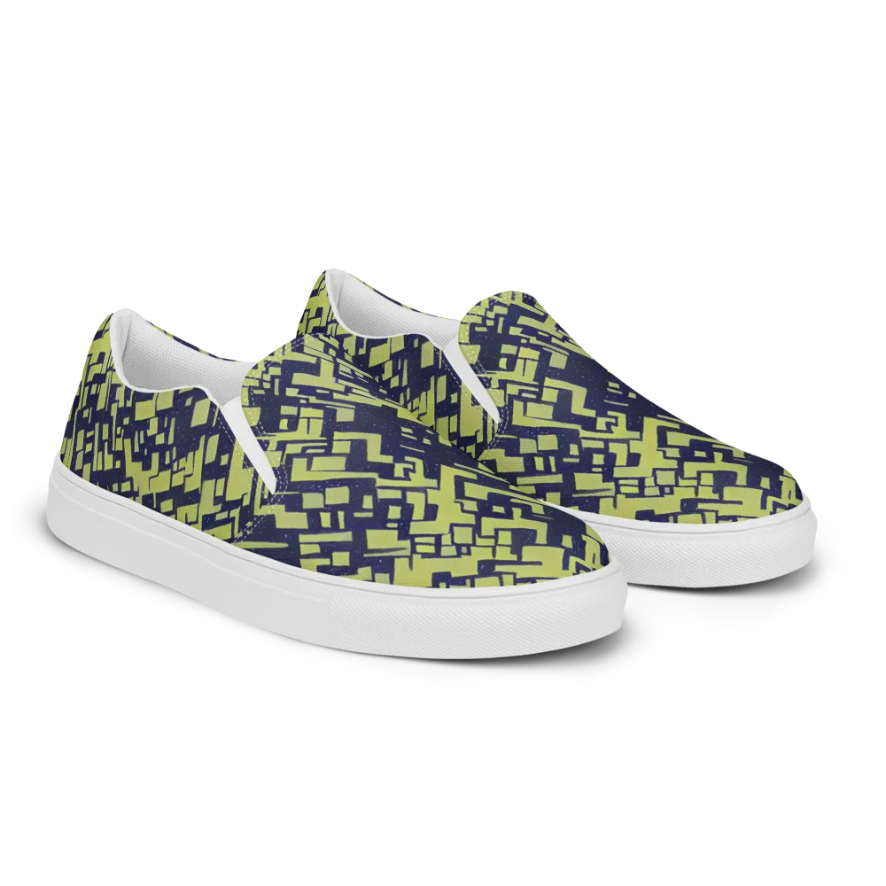 Lime Noir Maze on Men's Slip-On Canvas Shoes — Right Front