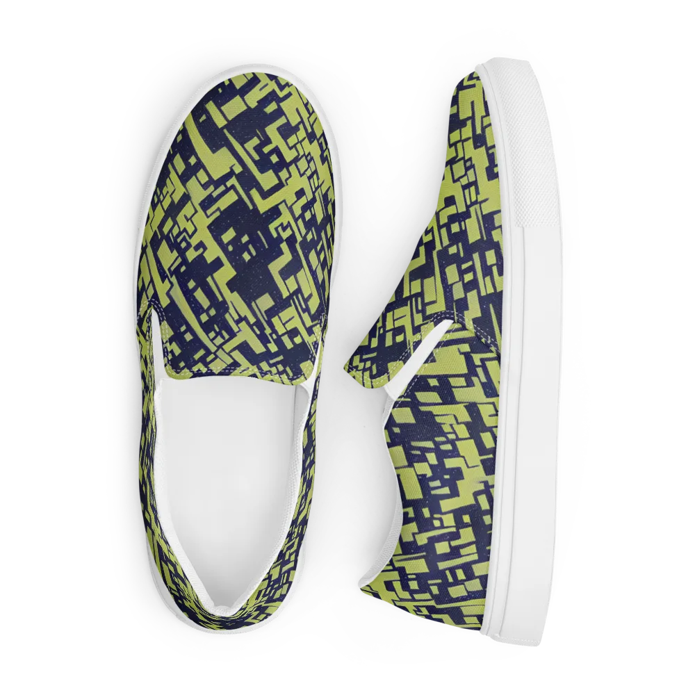 Lime Noir Maze on Men's Slip-On Canvas Shoes — Front