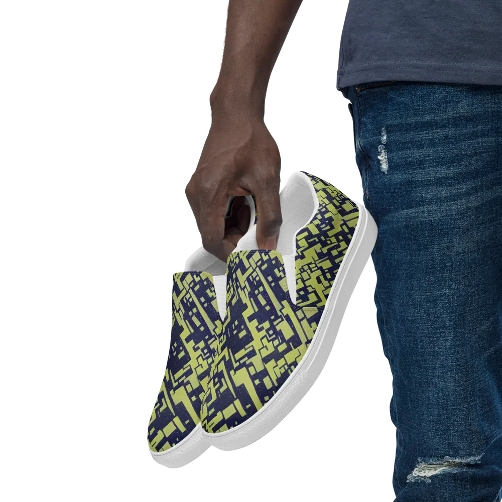 Lime Noir Maze on Men's Slip-On Canvas Shoes — Left Front
