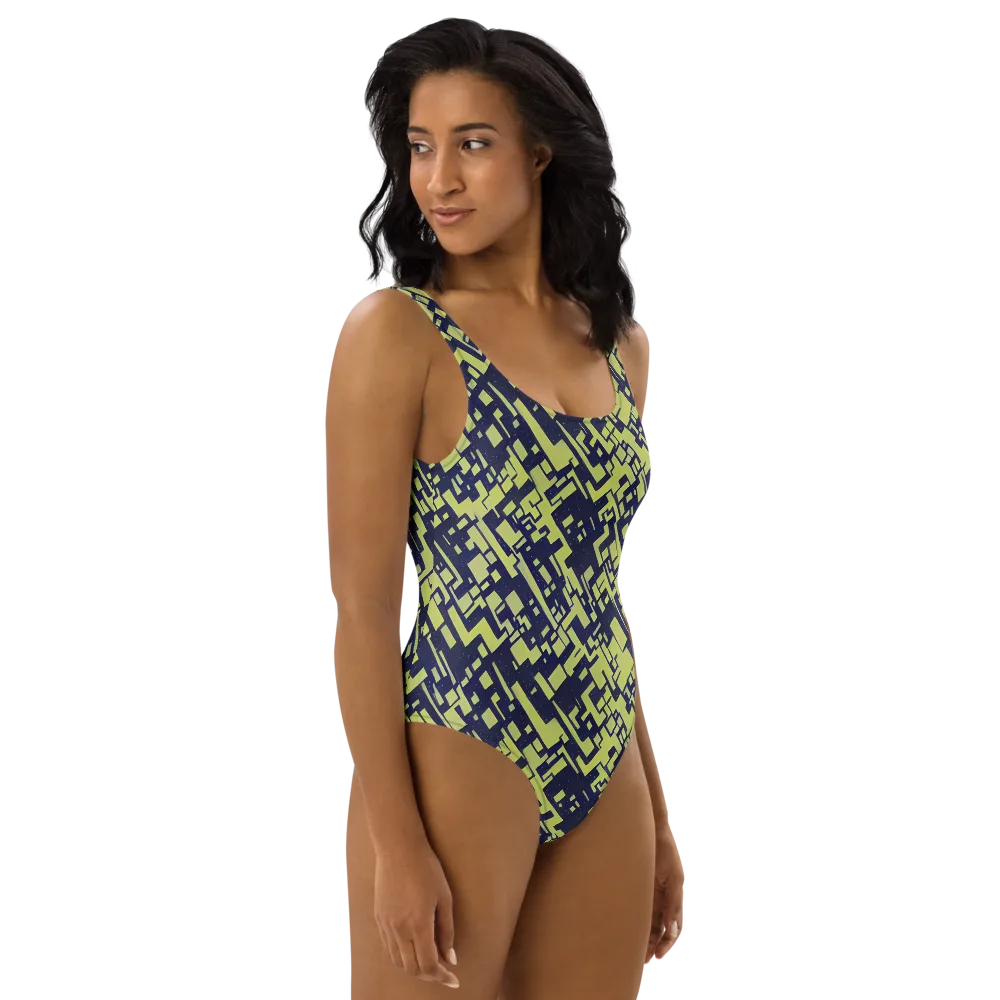 Lime Noir Maze on One-Piece Swimsuit — Right