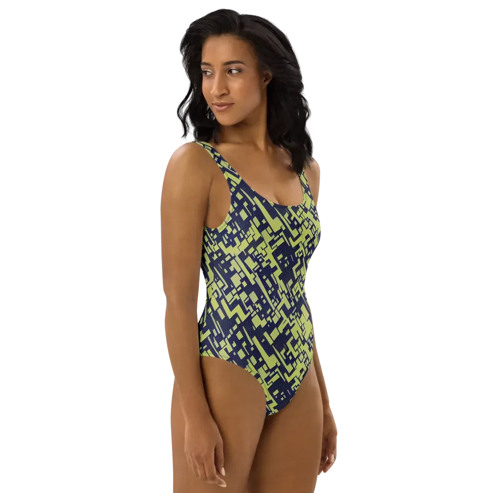Lime Noir Maze on One-Piece Swimsuit — Right