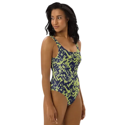 Lime Noir Maze on a One-Piece Swimsuit