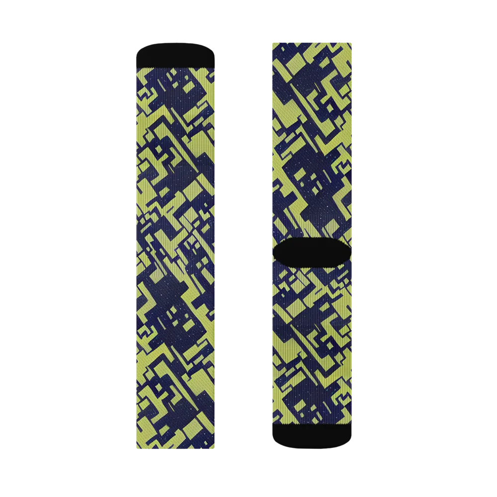 Lime Noir Maze on Socks — Left Sock