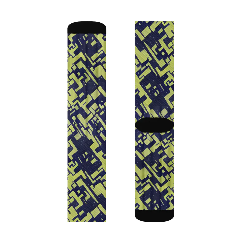 Lime Noir Maze on Socks — Right Sock