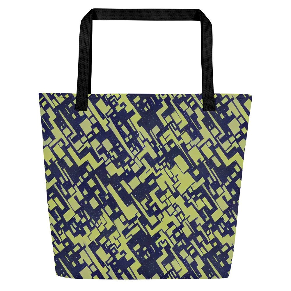 Lime Noir Maze on Large Tote Bag W/ Pocket — Front