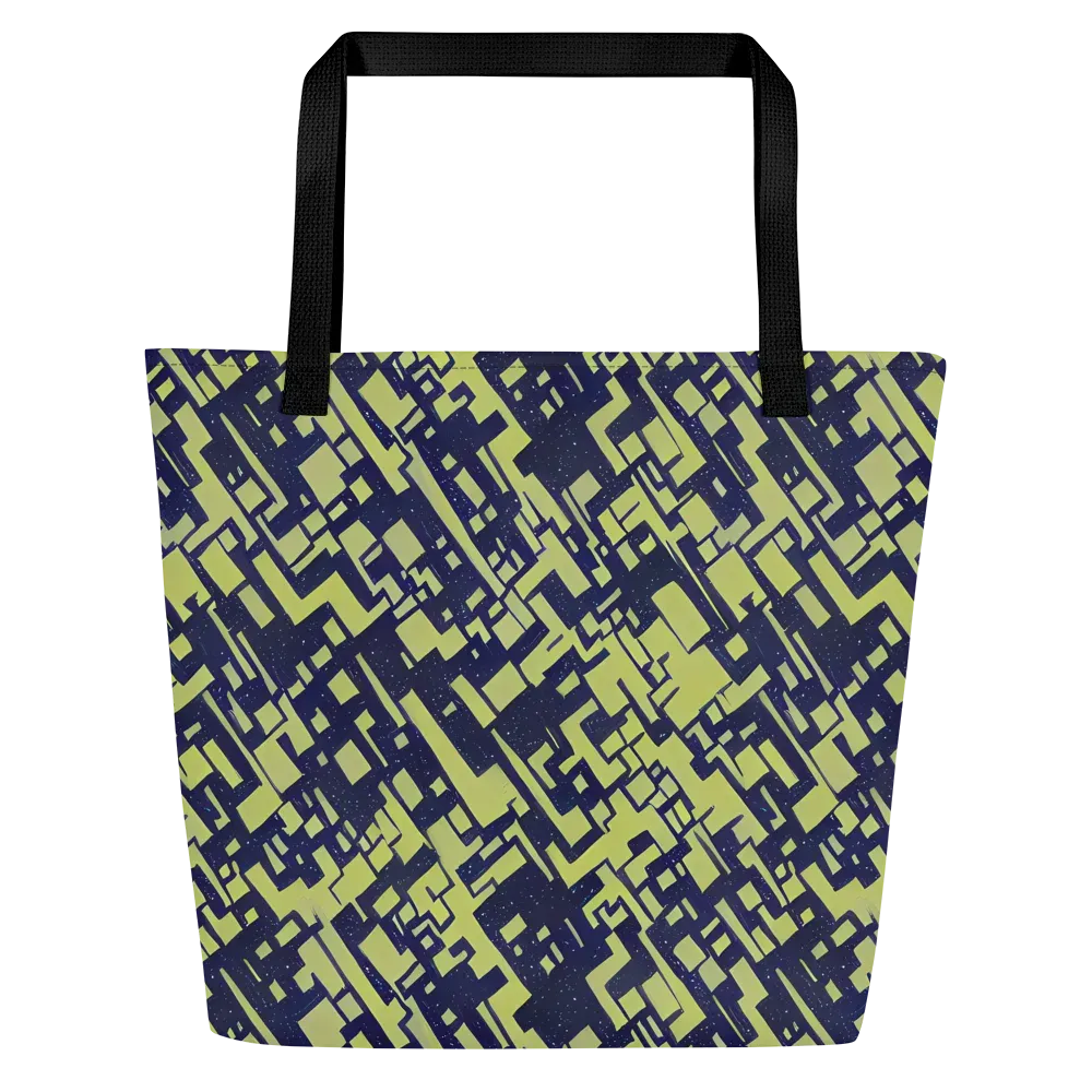Lime Noir Maze on Large Tote Bag W/ Pocket — Front