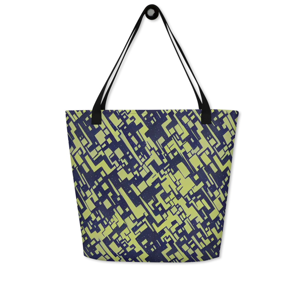 Lime Noir Maze on Large Tote Bag W/ Pocket — Front