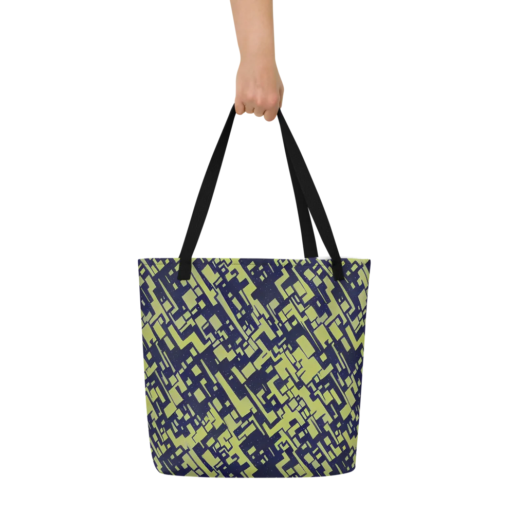 Lime Noir Maze on Large Tote Bag W/ Pocket — Front