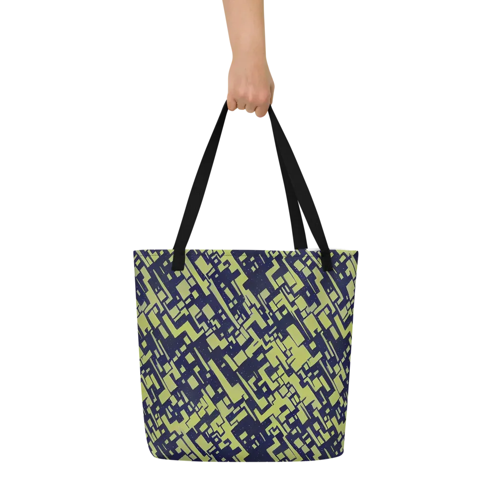 Lime Noir Maze on Large Tote Bag W/ Pocket — Front