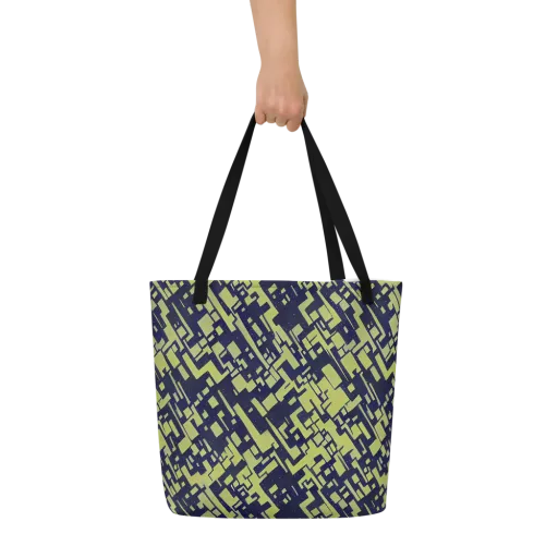Lime Noir Maze on a Large Tote Bag W/ Pocket