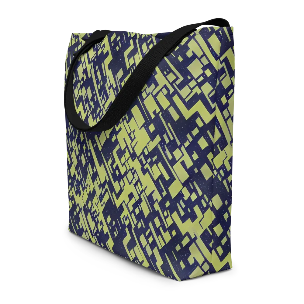 Lime Noir Maze on Large Tote Bag W/ Pocket — Front