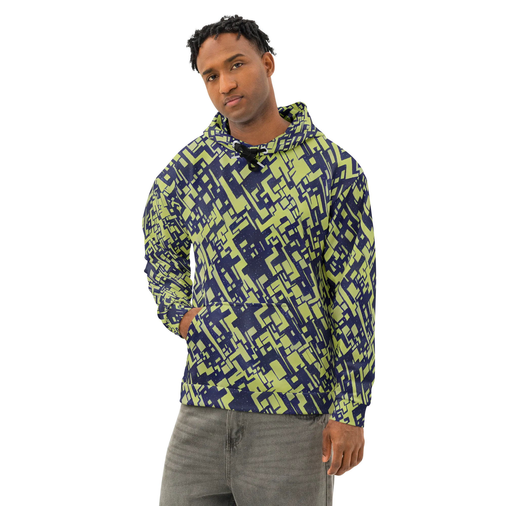 Lime Noir Maze on Cotton Hoodie — Left Front