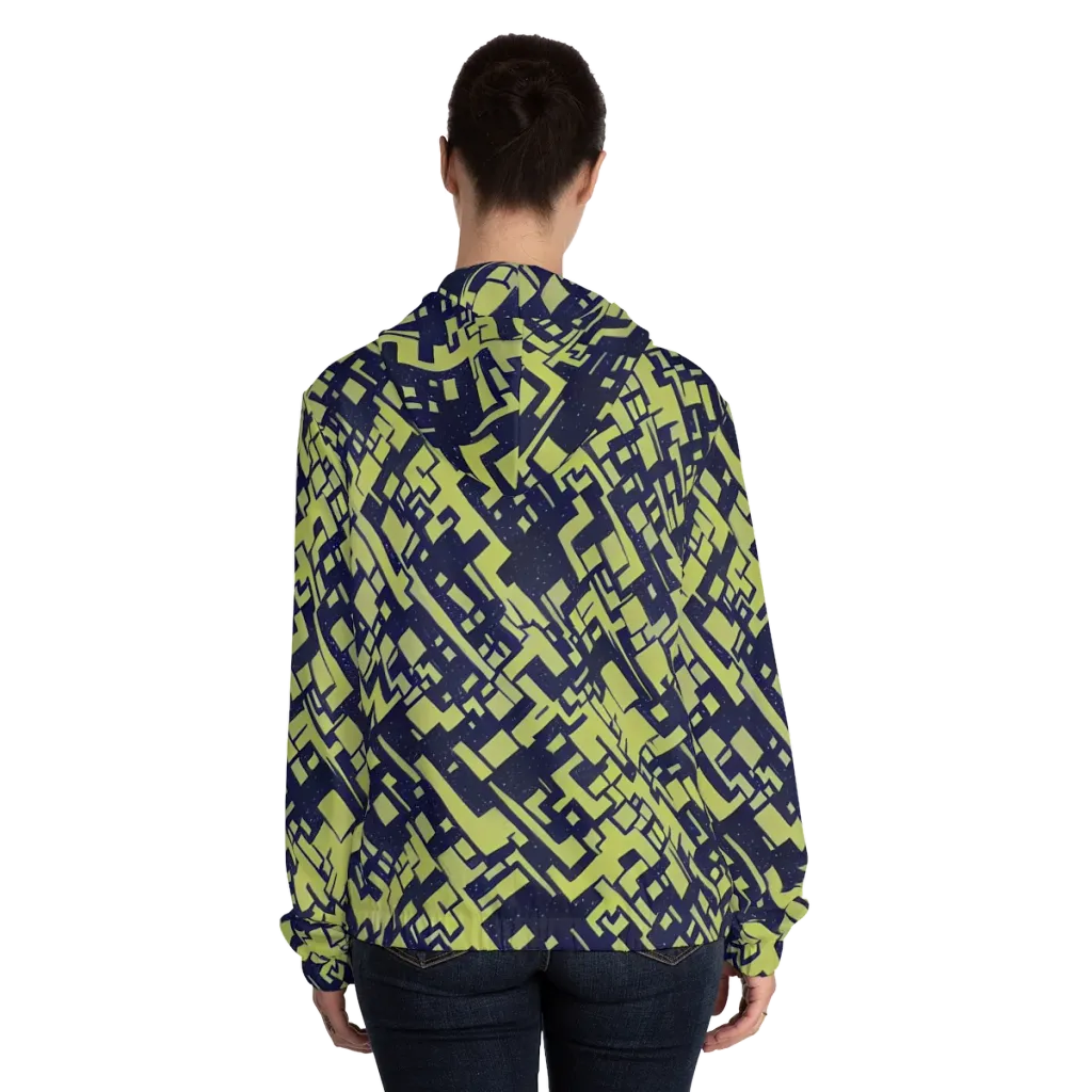 Lime Noir Maze on Women's Full-Zip Hoodie — Back On Person