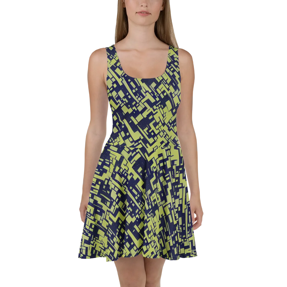 Lime Noir Maze on Skater Dress — Front