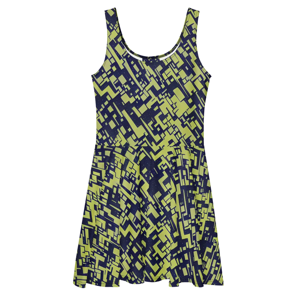 Lime Noir Maze on Skater Dress — Front