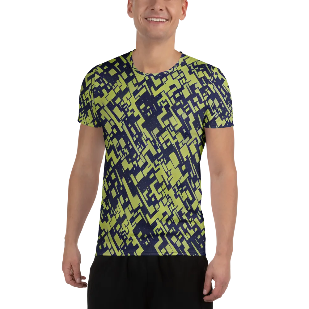 Lime Noir Maze on Men's Athletic T-Shirt — Front