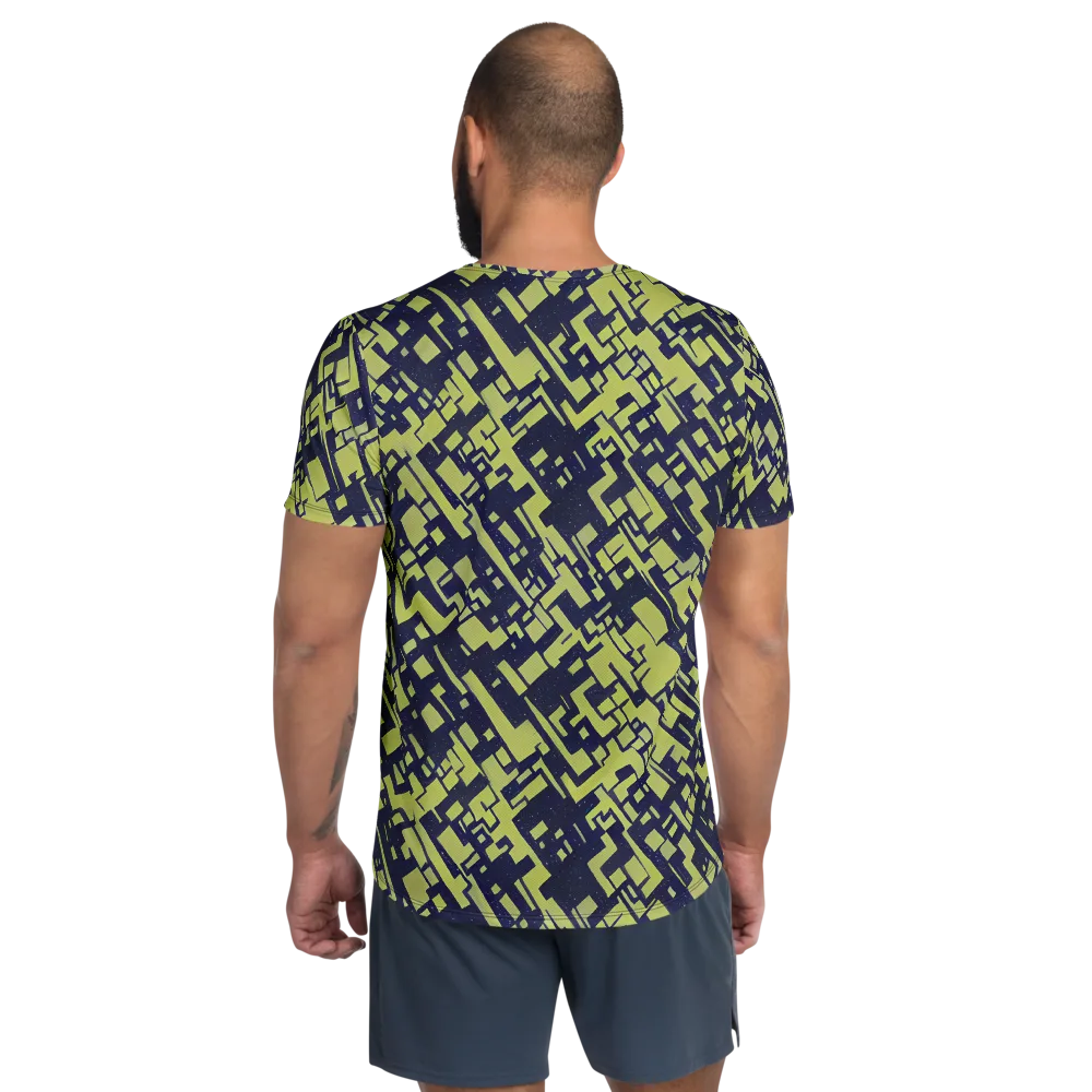 Lime Noir Maze on Men's Athletic T-Shirt — Back