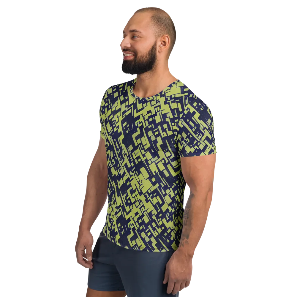 Lime Noir Maze on Men's Athletic T-Shirt — Left