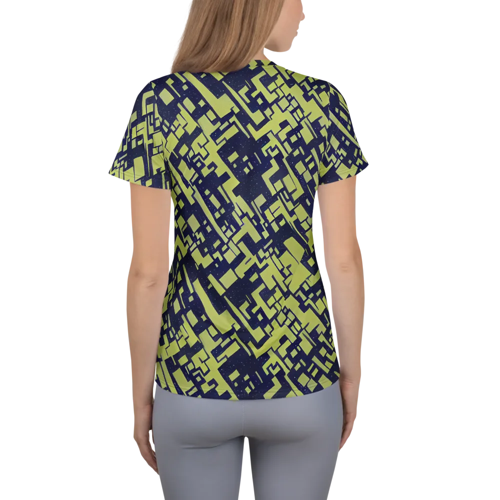 Lime Noir Maze on Women's Athletic T-Shirt — Back