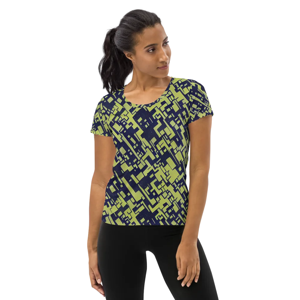 Lime Noir Maze on Women's Athletic T-Shirt — Front