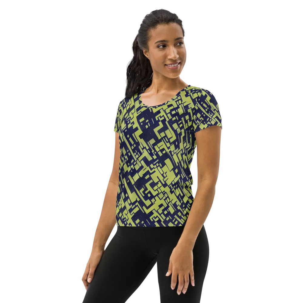 Lime Noir Maze on Women's Athletic T-Shirt — Left