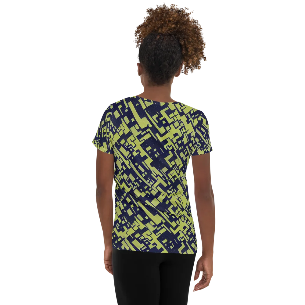 Lime Noir Maze on Women's Athletic T-Shirt — Back
