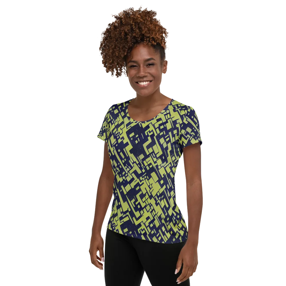 Lime Noir Maze on Women's Athletic T-Shirt — Left