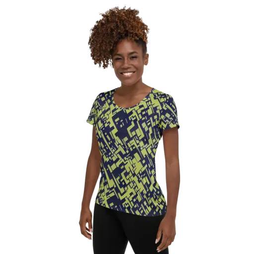 Lime Noir Maze on a Women's Athletic T-Shirt