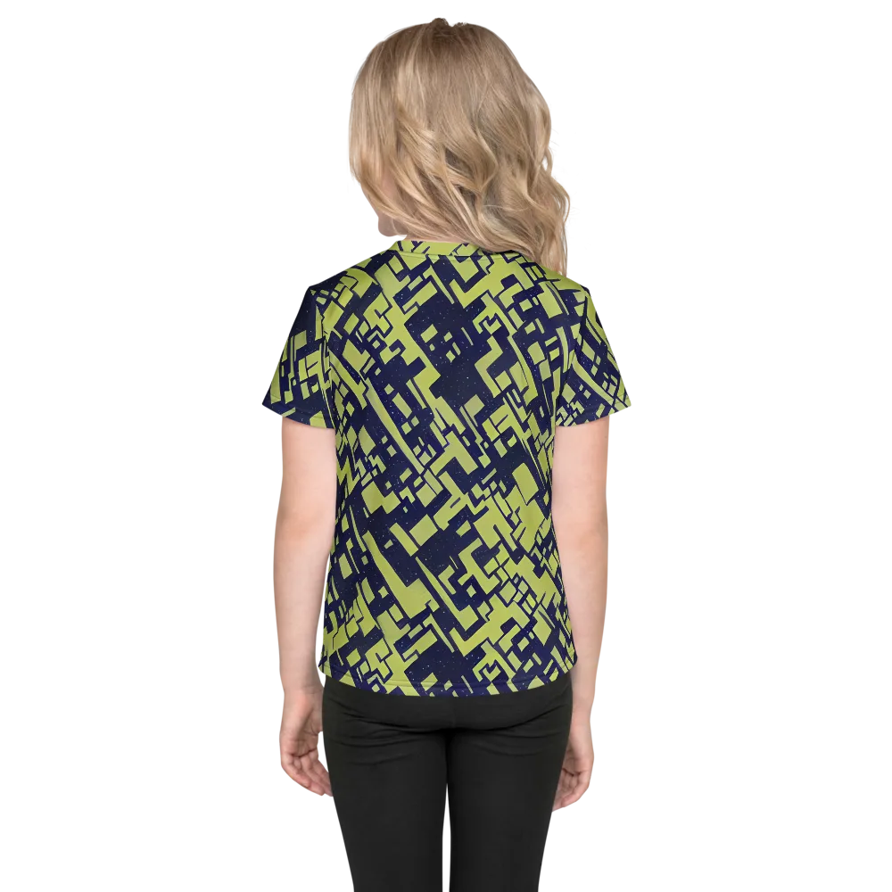 Lime Noir Maze on Kids Crew Neck T-Shirt — Back