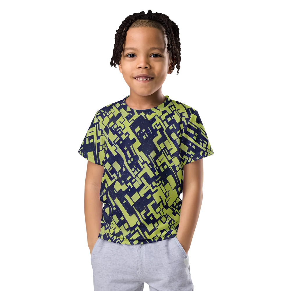 Lime Noir Maze on Kids Crew Neck T-Shirt — Front