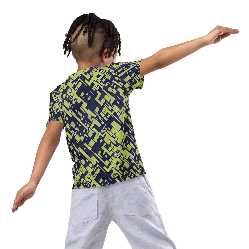 Lime Noir Maze on Kids Crew Neck T-Shirt — Back