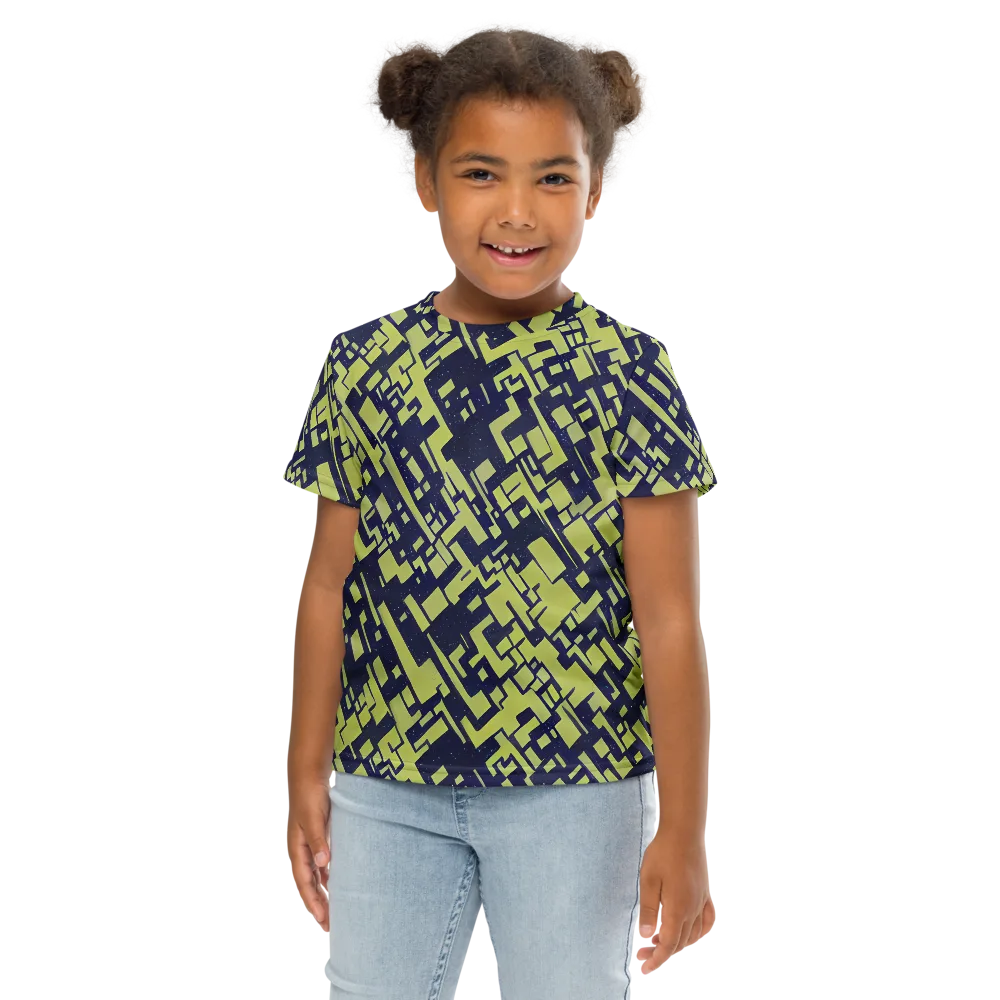 Lime Noir Maze on Kids Crew Neck T-Shirt — Front