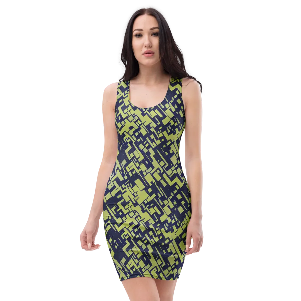 Lime Noir Maze on Bodycon Dress — Front