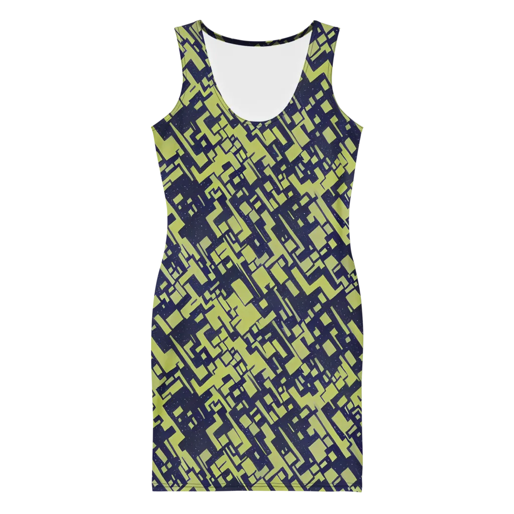 Lime Noir Maze on Bodycon Dress — Front