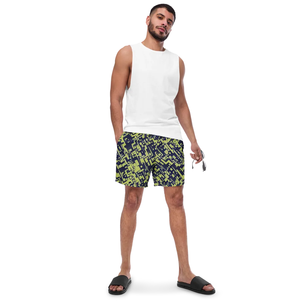 Lime Noir Maze on Swim Trunks — Front