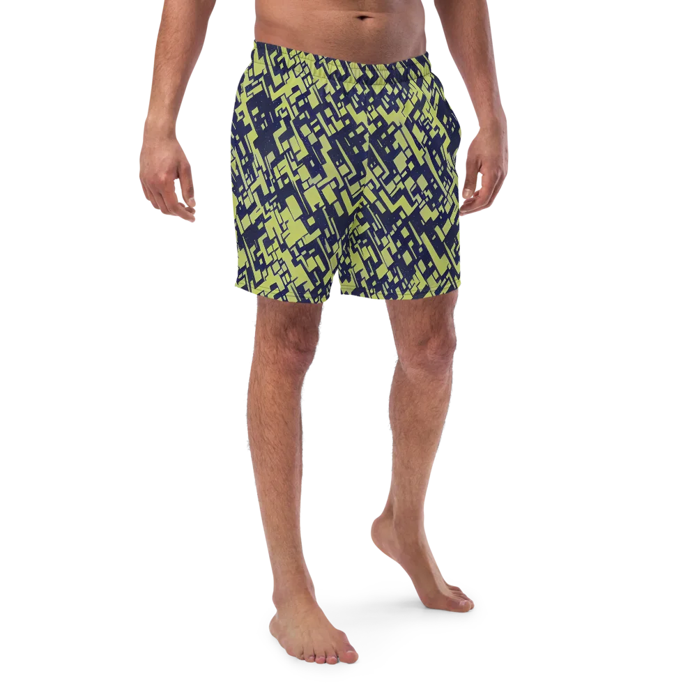 Lime Noir Maze on Swim Trunks — Front