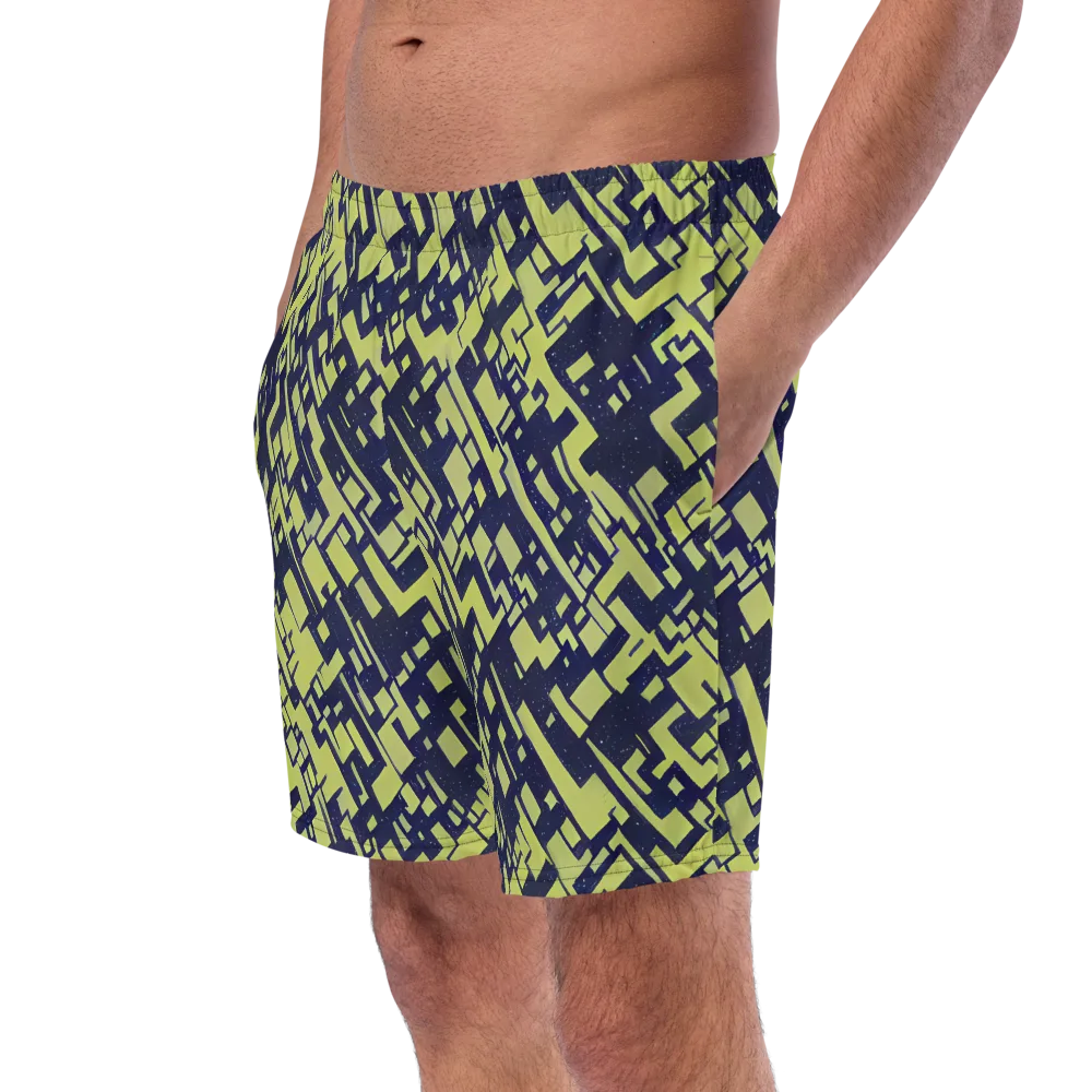 Lime Noir Maze on Swim Trunks — Left Front
