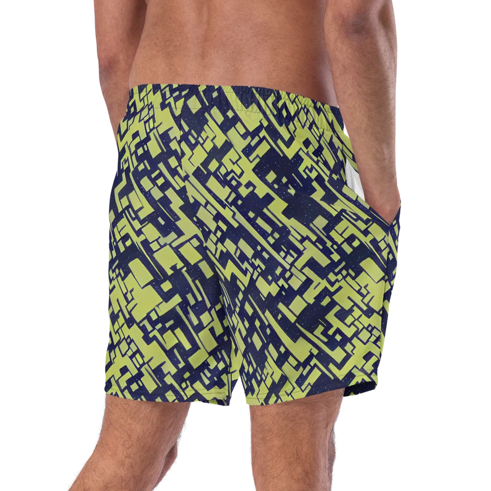 Lime Noir Maze on Swim Trunks — Right Back