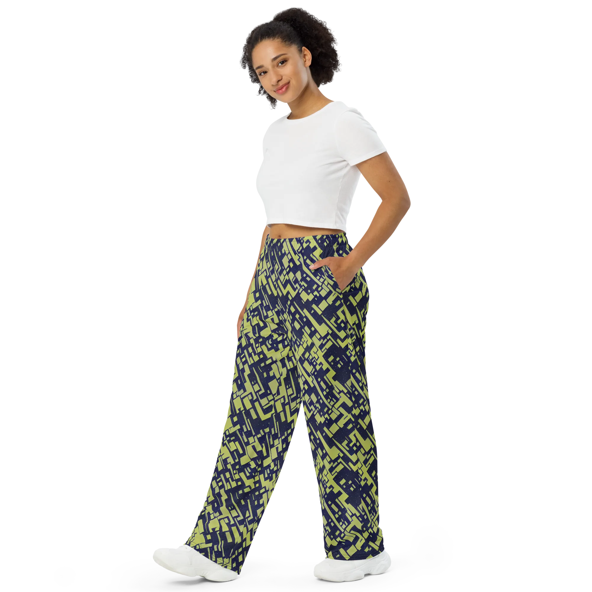 Lime Noir Maze on Wide-Leg Pants — Left Front