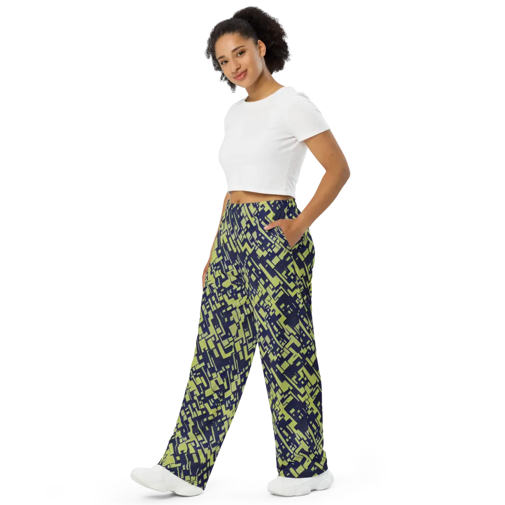 Lime Noir Maze on Wide-Leg Pants — Left Front