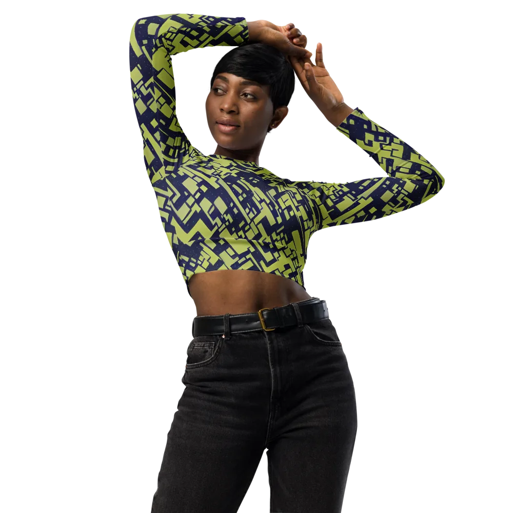 Lime Noir Maze on Long Sleeve Crop Top — Front