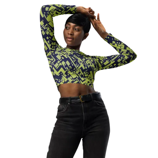 Lime Noir Maze on a Long Sleeve Crop Top