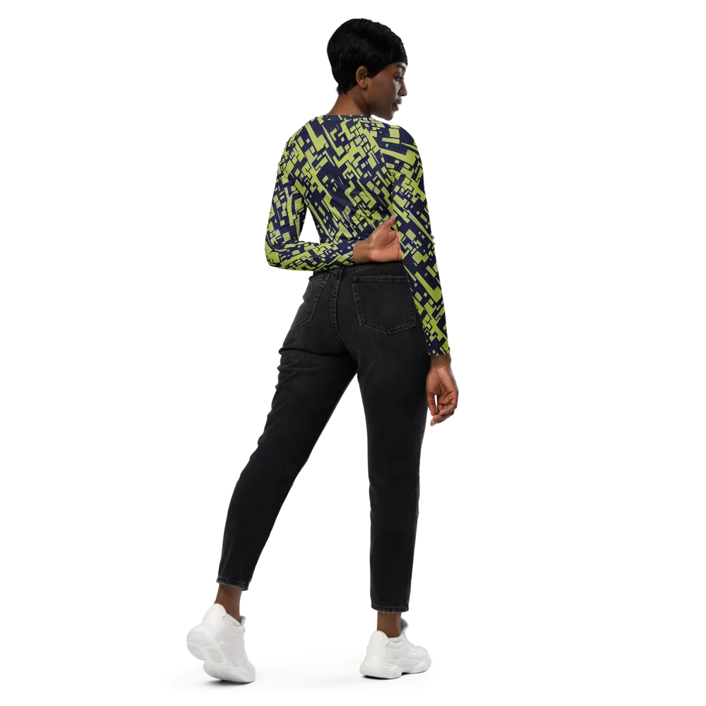 Lime Noir Maze on Long Sleeve Crop Top — Right Back