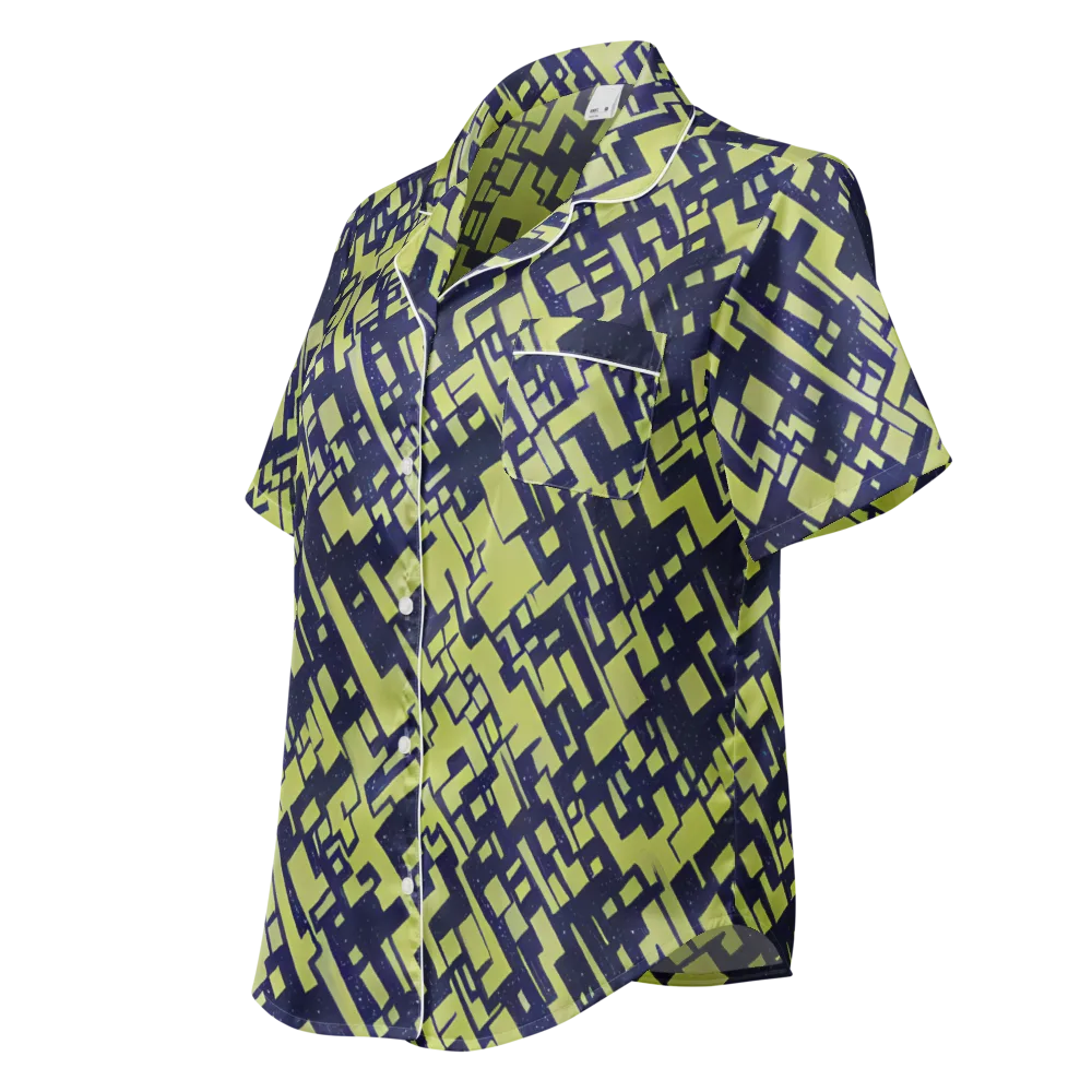 Lime Noir Maze on Women's Short Sleeve Pajama Top — Left Front