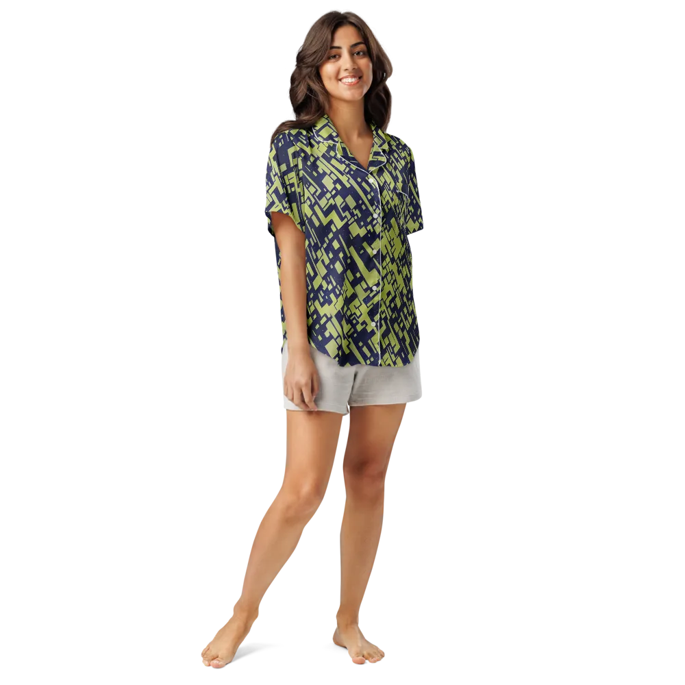 Lime Noir Maze on Women's Short Sleeve Pajama Top — Front